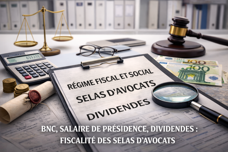 Régime fiscal et social d’une SELAS d’avocats : BNC, salaire de présidence, dividendes et TVA
